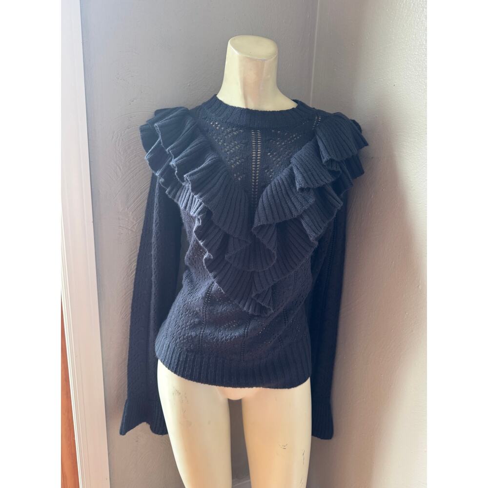 Tularosa Manny Sweater, ruffled yoke and pointelle knit details. Size xsmall